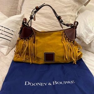 Dooney & Bourke Suede Mustard / Brown leather handles with tassels